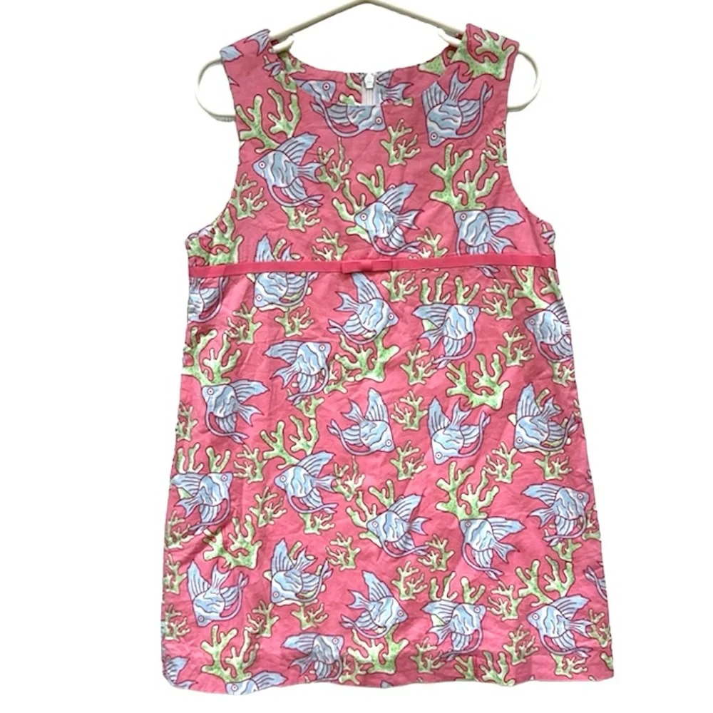 VINEYARD VINES Fish & Coral Print Tunic Dress Pink Girls Size 6 Summer C…